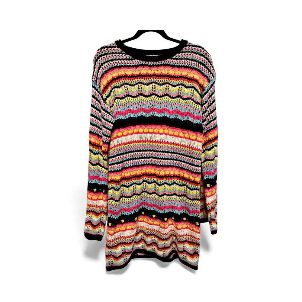 Vibrant & Colorful Striped Knit Sweater/Dress Large